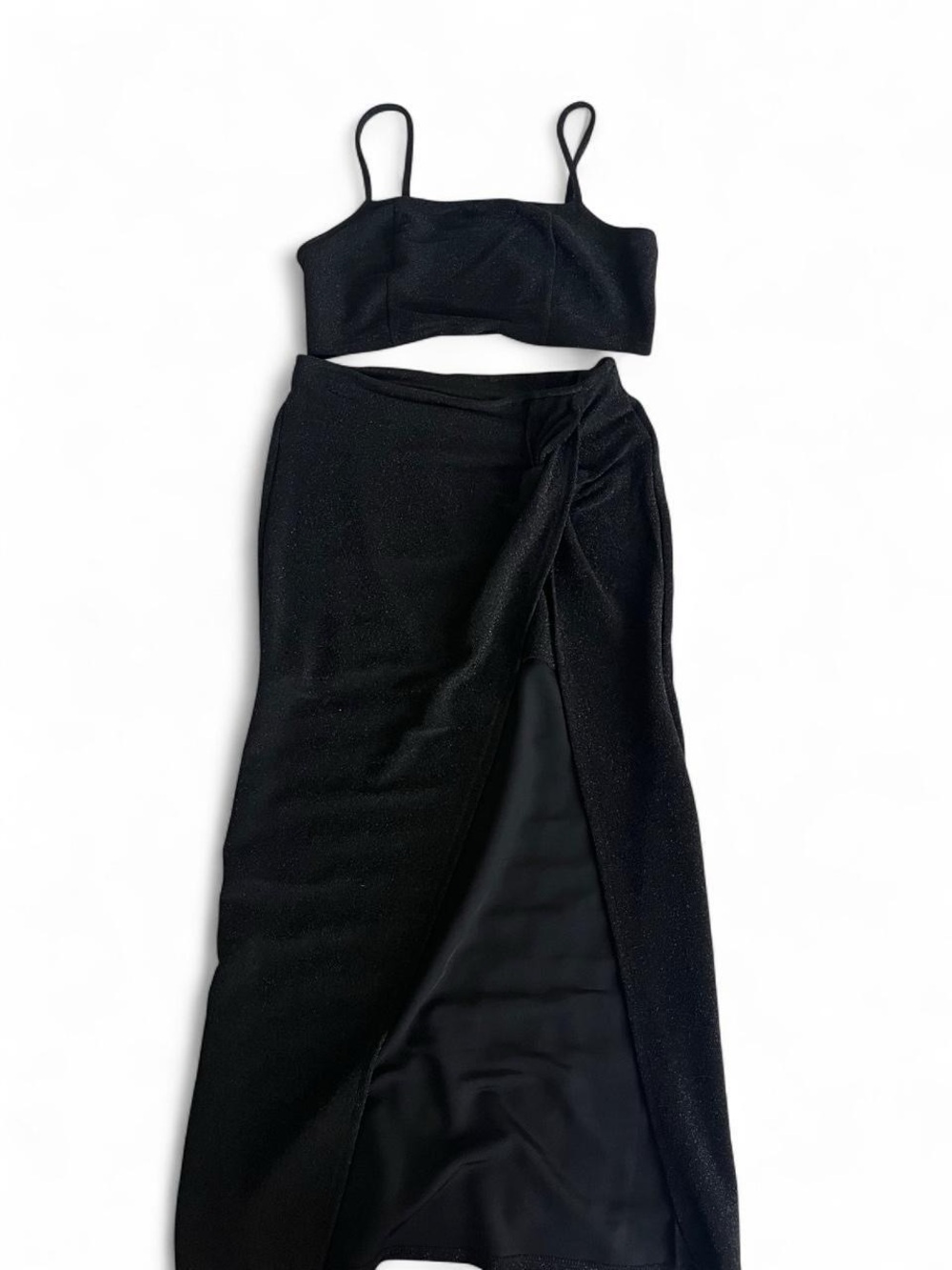 Sincerly Jules Black Sparkle Maxi Skirt Set with Side Twist